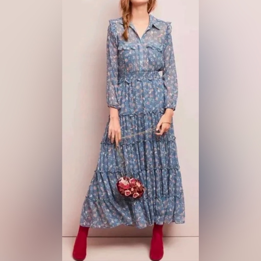 MISA designer Floral Blue Maxi Dress